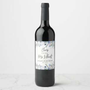 Étiquette Pour Bouteilles De Vin Fête des mariées de fleurs bleues élégantes préfér