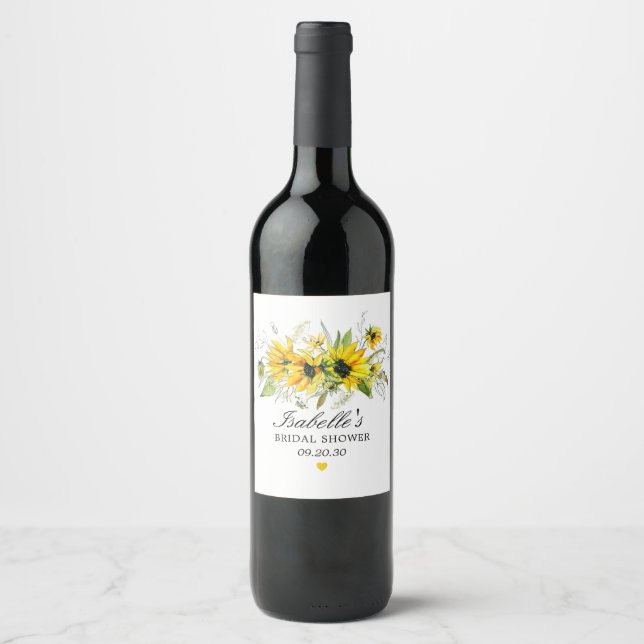 Étiquette Pour Bouteilles De Vin Fête des mariées de tournesol jaune rustique (Devant)
