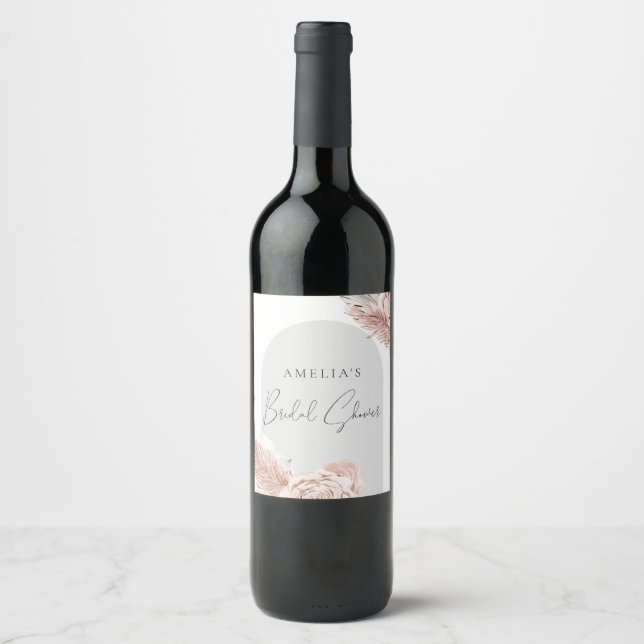 Étiquette Pour Bouteilles De Vin Fête des mariées en arc d'aquarelle rose Boho (Devant)