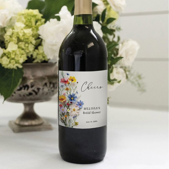 Étiquette Pour Bouteilles De Vin Fête des mariées fleur sauvage (Créateur téléchargé)