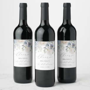 Étiquette Pour Bouteilles De Vin Fête des mariées florale bleu et rose pâle