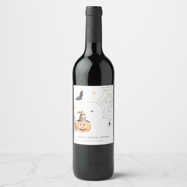 Étiquette Pour Bouteilles De Vin Fête des mariées Web Citrouille d'Halloween (Devant)