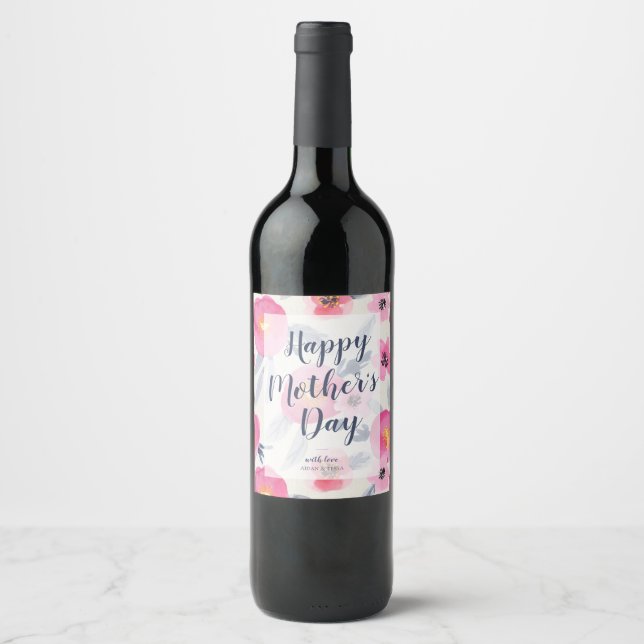 Étiquette Pour Bouteilles De Vin Fête des mères personnalisées (Devant)