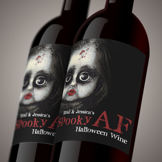 Étiquette Pour Bouteilles De Vin Fête d'Halloween Éffrayante AF personnalisée (Get this awesome wine label for your Spooky AF Halloween Party!)