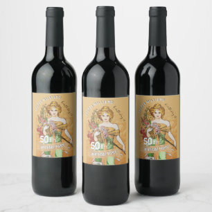 Étiquette Pour Bouteilles De Vin Fête du 50e anniversaire, Déesse du printemps, Art