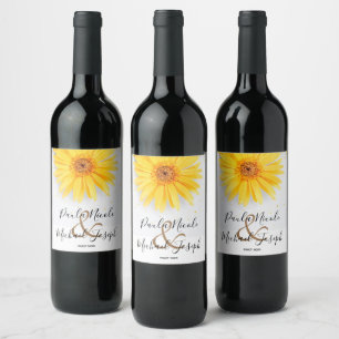 Étiquette Pour Bouteilles De Vin Fête du Mariage de la marguerite jaune PERSONNALIS