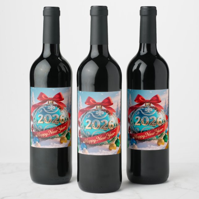 Étiquette Pour Bouteilles De Vin Fête du Nouvel An 2026 (Bouteilles)