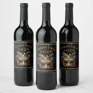 Étiquette Pour Bouteilles De Vin Fête Mardi Gras 2026 Paillettes Noir Or