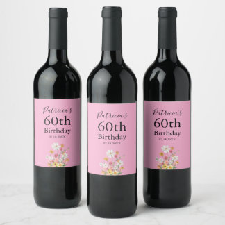 Étiquette Pour Bouteilles De Vin Fête rose pour les 60 ans de Wildflowers