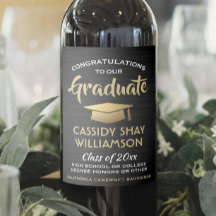 Étiquette Pour Bouteilles De Vin Fêtes de fin d'études Brossé Noir Blanc Or