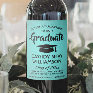 Étiquette Pour Bouteilles De Vin Fêtes de Graduation Congrats tendance Brossé Turqu