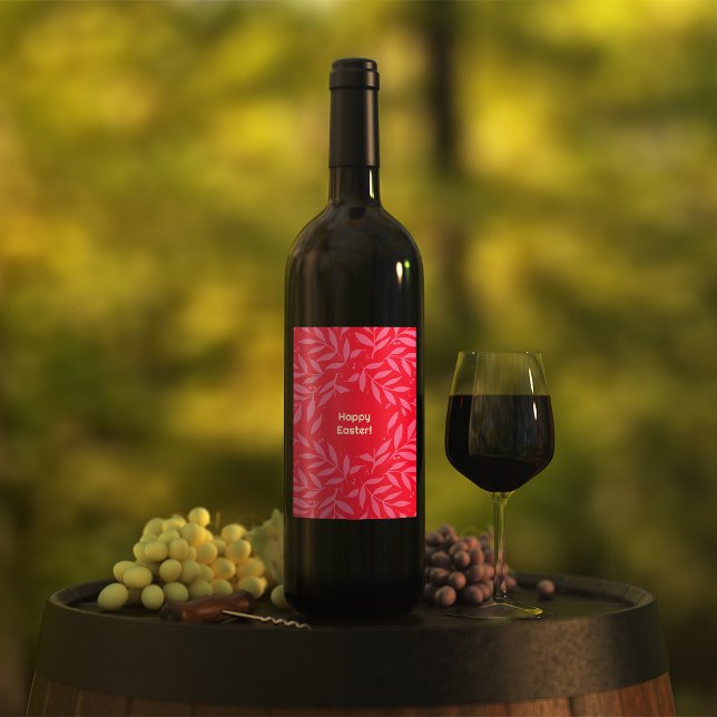 Étiquette Pour Bouteilles De Vin Feuillage rose et rouge Pâques (Créateur téléchargé)