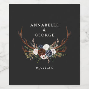 Étiquette Pour Bouteilles De Vin Feuillage rustique, fête de mariage à fleurs et ce