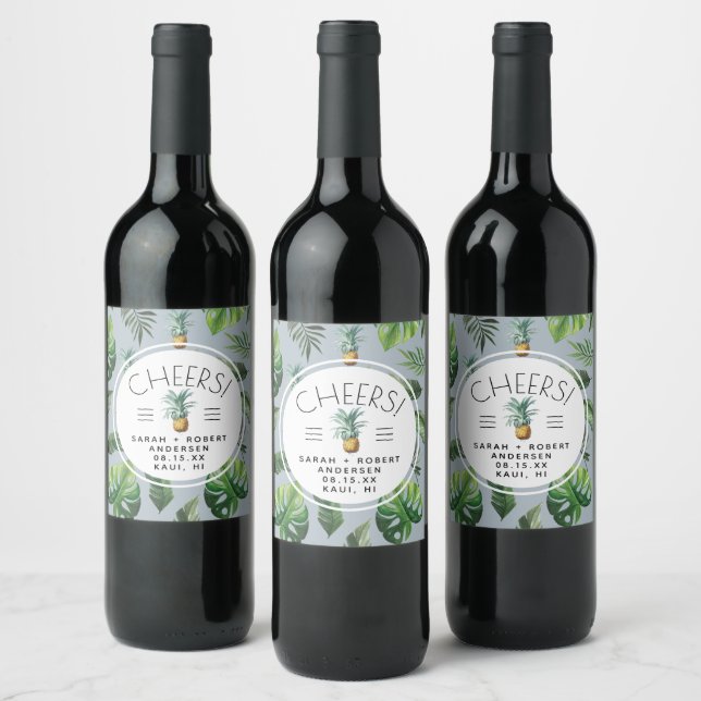Étiquette Pour Bouteilles De Vin Feuillage Tropical Délice d'Ananas (Bouteilles)
