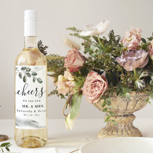 Étiquette Pour Bouteilles De Vin Feuille aquarelle de verdure douce Poussière d'o