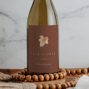 Étiquette Pour Bouteilles De Vin Feuille d'automne minimaliste "tomber dans l'amour