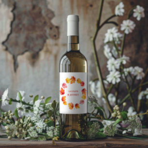 Étiquette Pour Bouteilles De Vin Feuille d'automne Moderne Mariage Brûlé Rouille