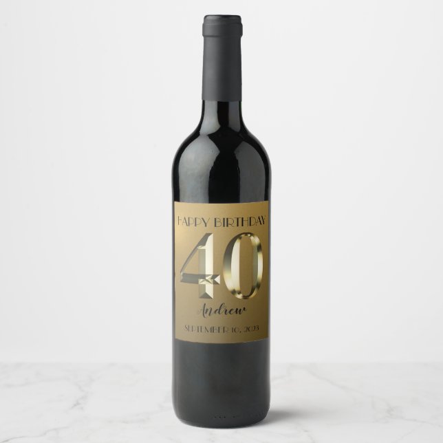 Étiquette Pour Bouteilles De Vin Feuille d'or métallique 40e anniversaire (Devant)