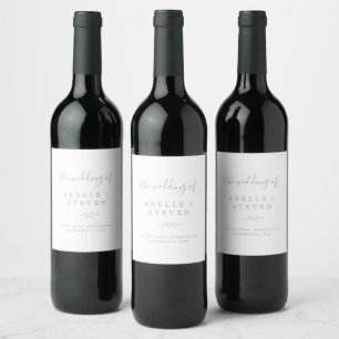 Étiquette Pour Bouteilles De Vin Feuille minimale Mariage rose pâle