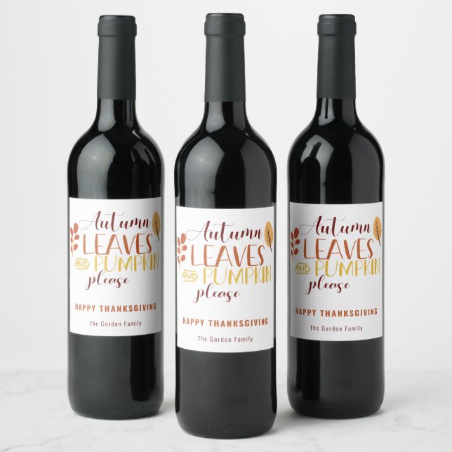 Étiquette Pour Bouteilles De Vin Feuilles d'automne Citrouille S'il vous plaît Bon  (Bouteilles)