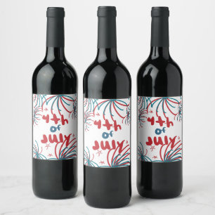 Étiquette Pour Bouteilles De Vin Feux d'artifice 4 juillet Étoiles BBQ Anniversaire