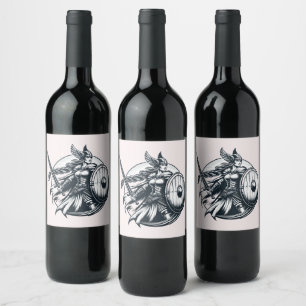 Étiquette Pour Bouteilles De Vin Fierce Valkyrie Warrior - Norse Mythology Line Art