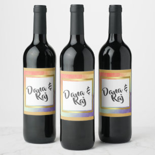 Étiquette Pour Bouteilles De Vin Fierté arc-en-ciel avec Mariage de cadre or