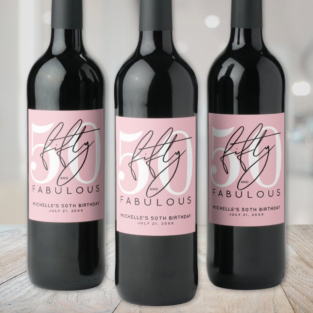 Étiquette Pour Bouteilles De Vin Fifty Fabulous Pink 50th Birthday Party (Fifty Fabulous Pink 50th Birthday Party Wine Label)