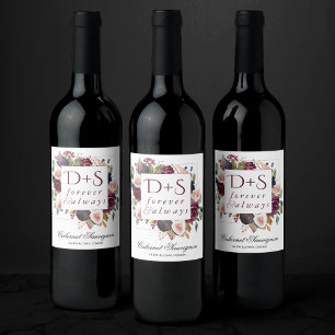 Étiquette Pour Bouteilles De Vin Figues florissantes Moody Rustic Monogram Wreath