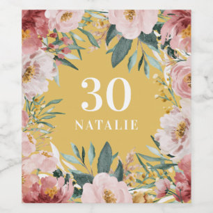 Étiquette Pour Bouteilles De Vin Fille aquarelle rose fleur anniversaire élégant