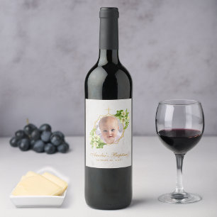 Étiquette Pour Bouteilles De Vin Fille de baptême Photo Floral Marbre Or Blanc Lys