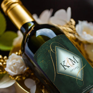 Étiquette Pour Bouteilles De Vin Fine Lines Gold Abstrait Mariage V2 Emerald ID867