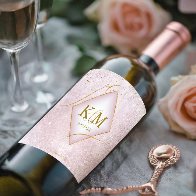 Étiquette Pour Bouteilles De Vin Fine Lines Gold Abstrait Mariage V2 Mauve ID867 (Créateur téléchargé)