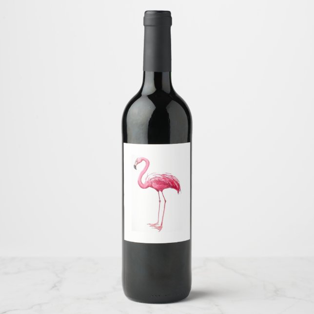 Étiquette Pour Bouteilles De Vin Flamant rose rose (Devant)