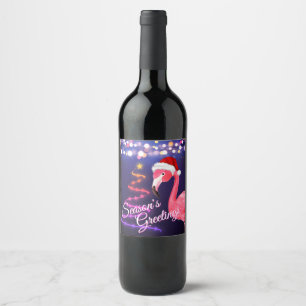 Étiquette Pour Bouteilles De Vin Flamant rose rose Festive Tropical Beach Noël