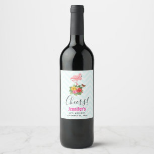 Étiquette Pour Bouteilles De Vin Flamant rose rose & Hibiscus Tropical Fancy