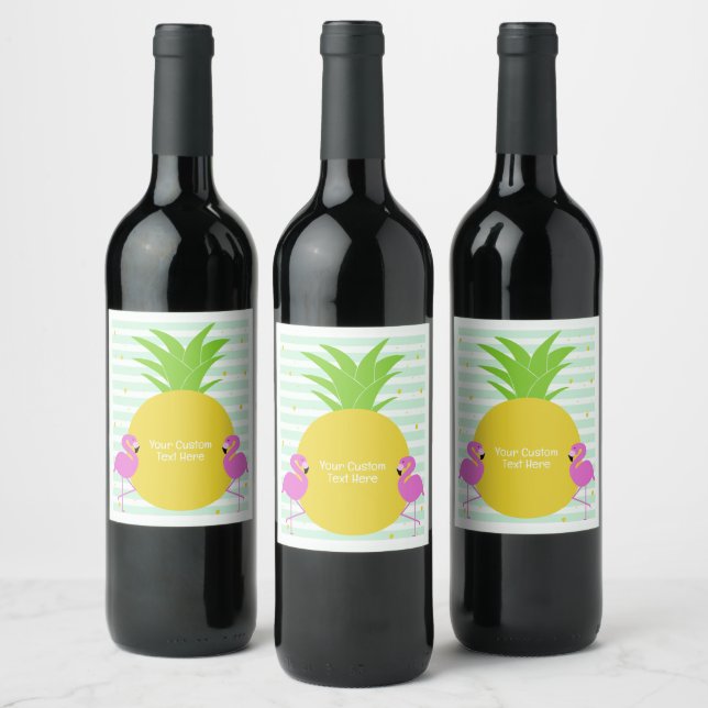 Étiquette Pour Bouteilles De Vin Flamants roses Tropiques Texte Personnalisé (Bouteilles)