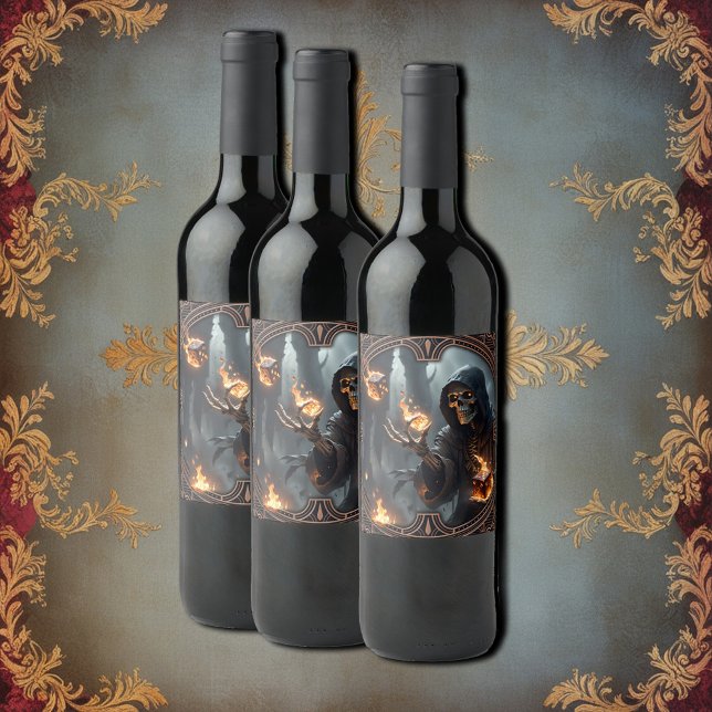 Étiquette Pour Bouteilles De Vin Flames gothiques, gardienne des dés brûlants. (Créateur téléchargé)