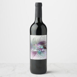 Étiquette Pour Bouteilles De Vin Fleur Abstraite colorée Art moderne floral fractal