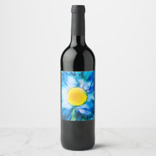 Étiquette Pour Bouteilles De Vin Fleur bleue d'encre d'alcool