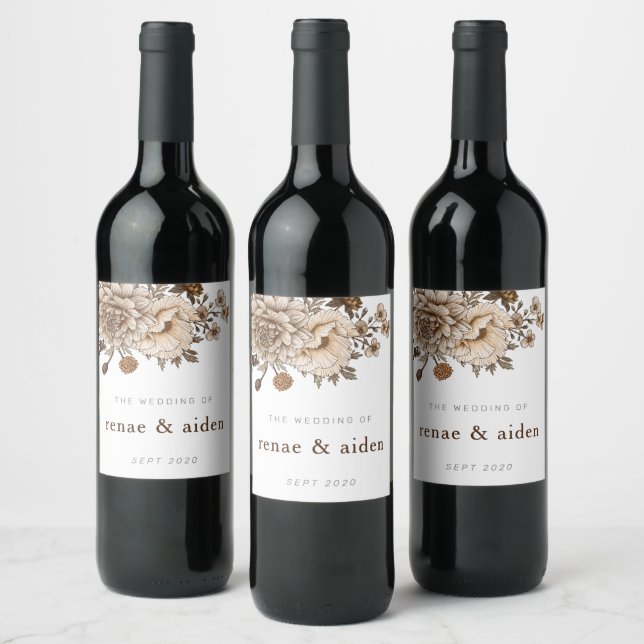 Étiquette Pour Bouteilles De Vin Fleur brun rustique (Bouteilles)