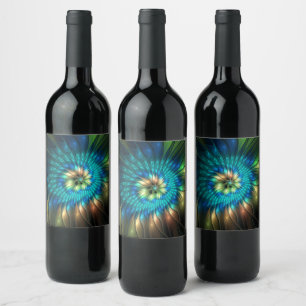 Étiquette Pour Bouteilles De Vin Fleur de fantaisie lumineuse, fractale abstraite c