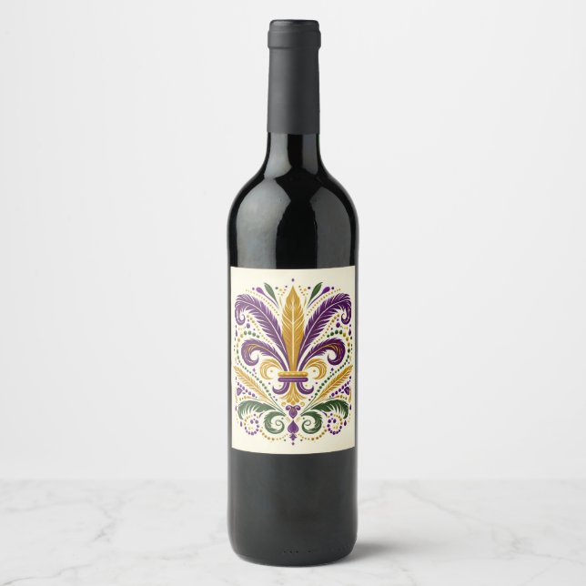 Étiquette Pour Bouteilles De Vin Fleur de lis jaune et vert violet (Devant)