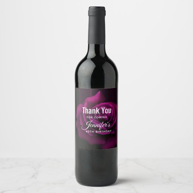 Étiquette Pour Bouteilles De Vin Fleur gothique violet-rouge rose (Devant)