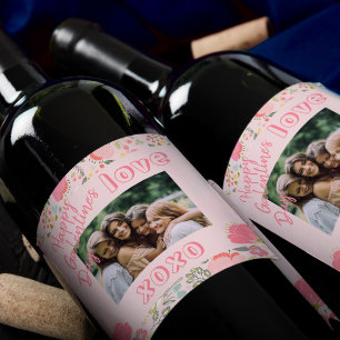 Étiquette Pour Bouteilles De Vin Fleur rose modèle photo Bonne fête des Galentines