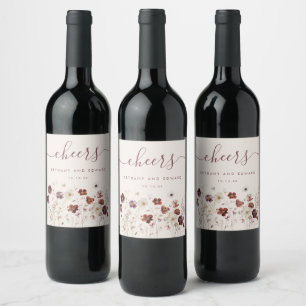 Étiquette Pour Bouteilles De Vin Fleur sauvage Automne Champ Beige Mariage