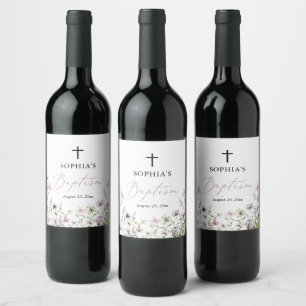 Étiquette Pour Bouteilles De Vin Fleur sauvage Baptême Vin bouteille Étiquette