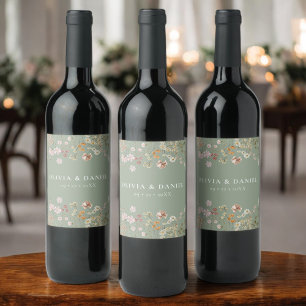 Étiquette Pour Bouteilles De Vin Fleur sauvage Boho Chic Sage Green Mariage