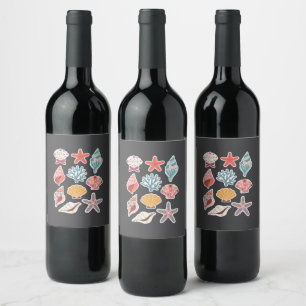 Étiquette Pour Bouteilles De Vin Fleur sauvage Coquillage Clam Vibes estivales Flor