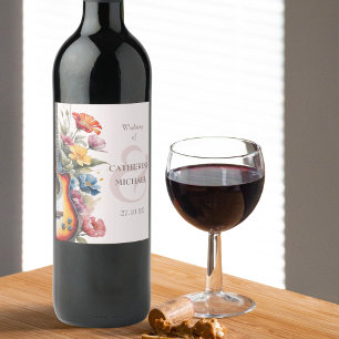Étiquette Pour Bouteilles De Vin Fleur sauvage guitare Ampersand Mariage musical